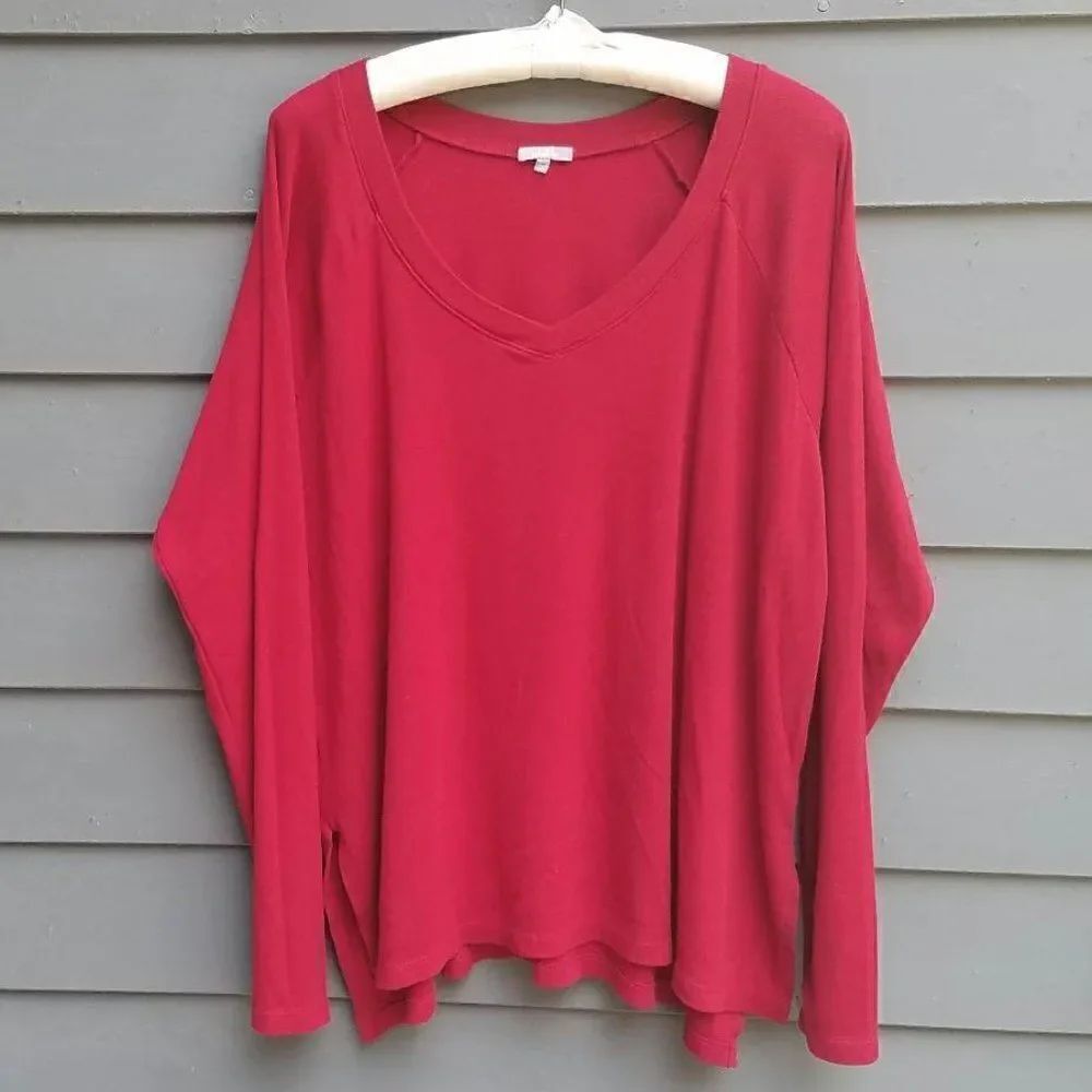 P J Harlow Frankie Rib Knit Red V Neck Shirt size XL